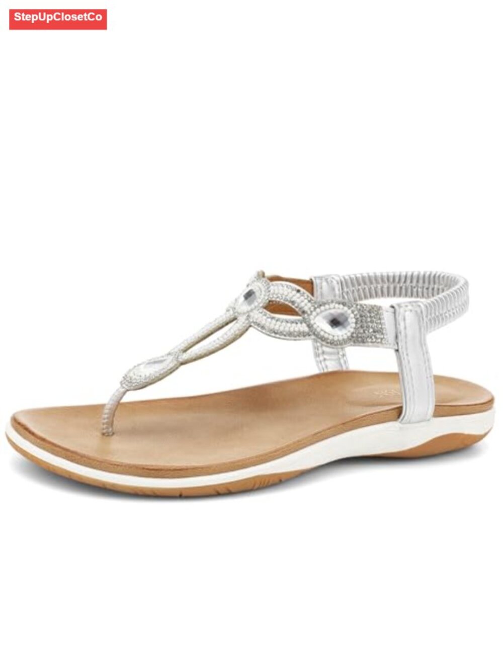 T-Strap Thong Sandals with Arch Support, Elastic Back Strap, Bling Rhinestone,
